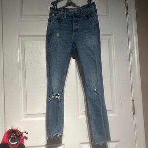 GRLFRND Blue Distressed Straight Leg Jeans